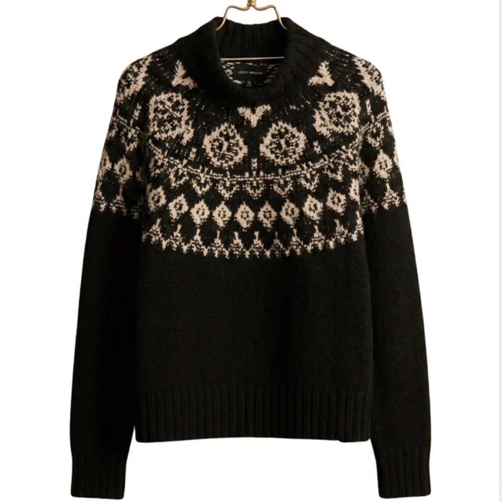 Lucky Brand Fair Isle Black & White Sweater Knit Women’s XL NWT